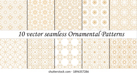 Set of 10 vector seamless  Ornamental Patterns white background and transparent background