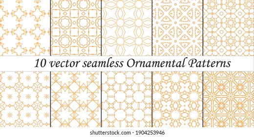 Set of 10 vector seamless  Ornamental Patterns white background