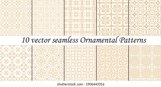 Set of 10 vector seamless  Ornamental Patterns white background