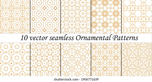 Set of 10 vector seamless  Ornamental Patterns white background