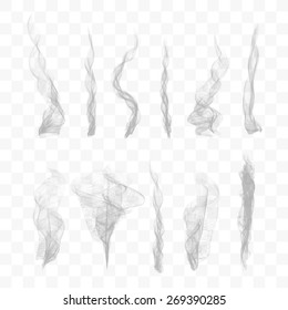 Set of 10 vector smoke isolated on transparent background