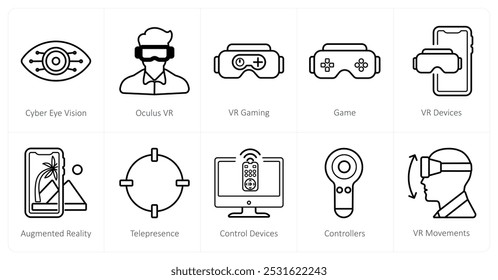 A set of 10 Virtual Reality icons as cyber eye vision, oculus vr, vr gaming