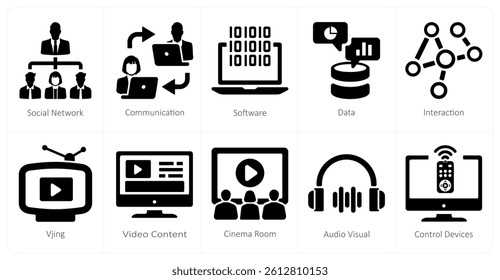 A set of 10 Virtual Reality icons as social network, communication, software