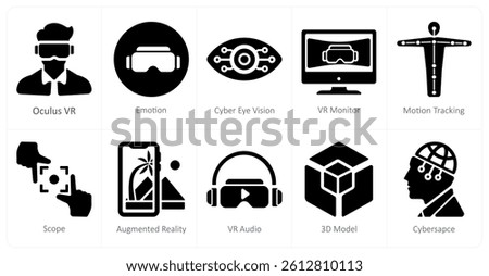 A set of 10 Virtual Reality icons as oculus vr, emotion, cyber eye vision