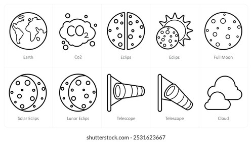 A set of 10 Weather icons as earth, co2, eclips