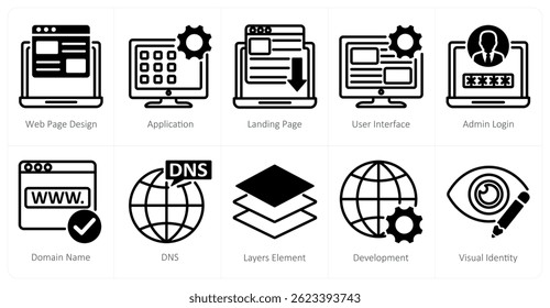 A set of 10 web design icons as web page design, application, landing page