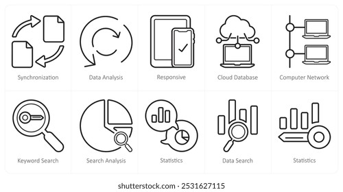 A set of 10 web marketing icons as synchronization, data analysis, responsive