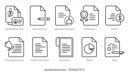 A set of 10 web marketing icons as identification card, edit document, approved document