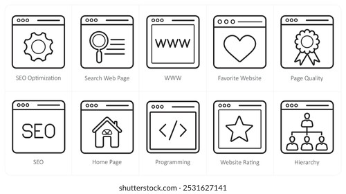 A set of 10 web marketing icons as seo optimization, search webpage