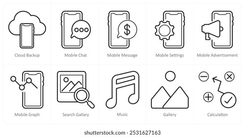 A set of 10 web marketing icons as cloud backup, mobile chat, mobile message