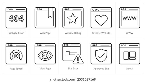 A set of 10 web marketing icons as website error, webpage, website rating
