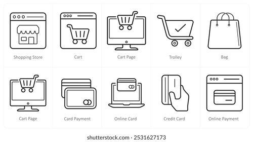 A set of 10 web marketing icons as shopping store, cart, cart page