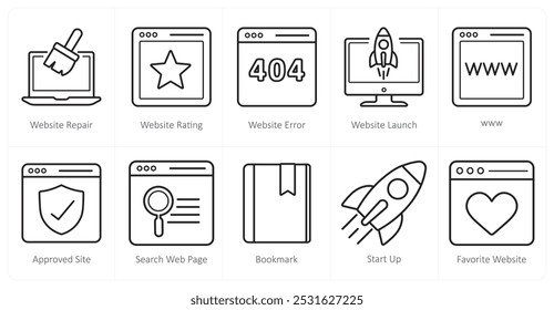 A set of 10 web marketing icons as website repair, website rating, website error