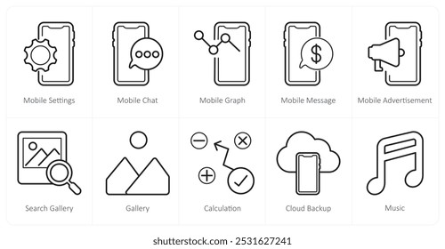 A set of 10 web marketing icons as mobile settings, mobile chat, mobile graph