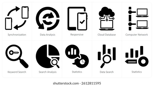 A set of 10 web marketing icons as synchronization, data analysis, responsive