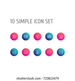 Set Of 10 Work Outline Icons Set.Collection Of Post, Hot Drink, Administrator And Other Elements.