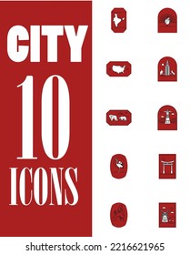conjunto de 10 íconos de monumentos y monumentos mundiales.