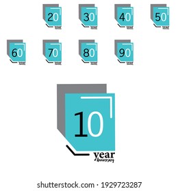 Set 10 Year Anniversary Vector Template Design Illustration Blue Box Elegant White Background