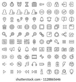 set of 100 basic ui-ux icon asset, with simple line and good looking concept, editable stroke, ecommerce website, startup business technology, flat outline, button symbol.  