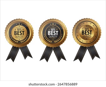 Conjunto de insignias de oro y negro de la mejor calidad del 100% con cintas para la garantía y la certificación de Premium. Conjunto de insignias de oro de la mejor calidad del 100%.

