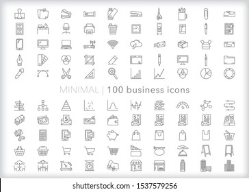 Set of 100 business line icons for work, jobs, careers, professionals and offices