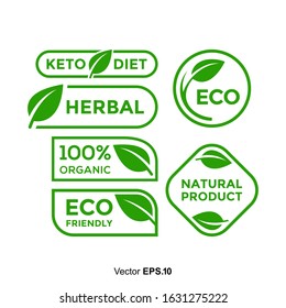 Set of 100% Certified Organic and Eco Friendly Label, Herbal and Natural Product Warranty Badge Design Vector