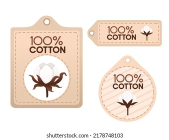 Set of 100 cotton label badge vector illustration isolated on white background