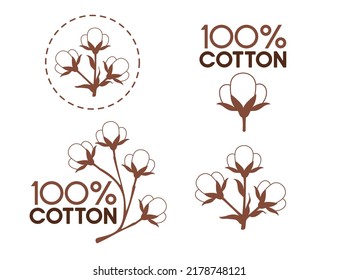 Set of 100 cotton label badge vector illustration isolated on white background