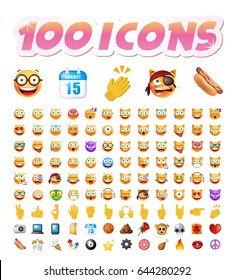 Conjunto de 100 iconos cúticos sobre fondo blanco. Ilustración de vectores aislados