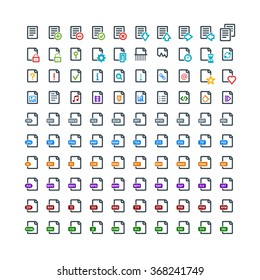 Set of 100 Document Colored Icons. File Extension. File Types. Operations with Documents
