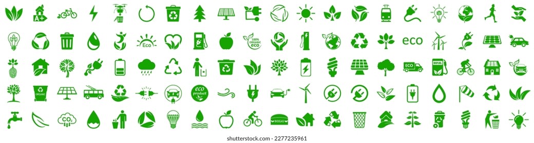 Conjunto de 100 iconos ecológicos. Señales ecológicas. Símbolo de la naturaleza - vector