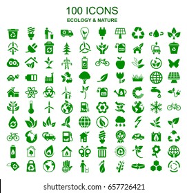 Conjunto de 100 iconos ecológicos - vector de existencias