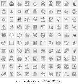 Set of 100 Elegant Line Icons Mixed, Mobile Apps, Music, Multimedia, Nature