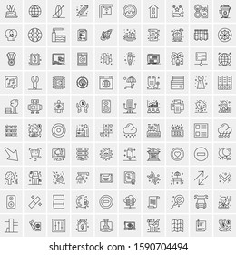 Set of 100 Elegant Line Icons Mixed, Mobile Apps, Music, Multimedia, Nature
