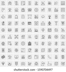 Set of 100 Elegant Line Icons Mixed, Mobile Apps, Music, Multimedia, Nature