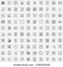 Set of 100 Elegant Line Icons Mixed, Mobile Apps, Music, Multimedia, Nature