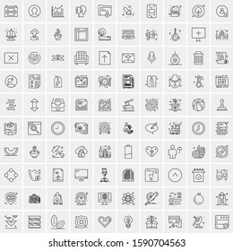 Set of 100 Elegant Line Icons Mixed, Mobile Apps, Music, Multimedia, Nature