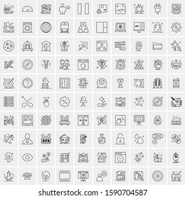 Set of 100 Elegant Line Icons Mixed, Mobile Apps, Music, Multimedia, Nature