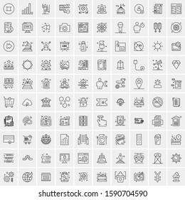Set of 100 Elegant Line Icons Mixed, Mobile Apps, Music, Multimedia, Nature