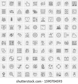 Set of 100 Elegant Line Icons Mixed, Mobile Apps, Music, Multimedia, Nature