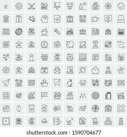 Set of 100 Elegant Line Icons Mixed, Mobile Apps, Music, Multimedia, Nature