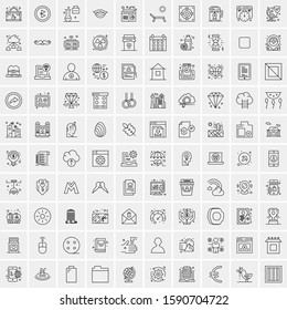 Set of 100 Elegant Line Icons Mixed, Mobile Apps, Music, Multimedia, Nature