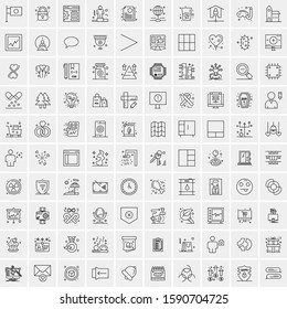 Set of 100 Elegant Line Icons Mixed, Mobile Apps, Music, Multimedia, Nature