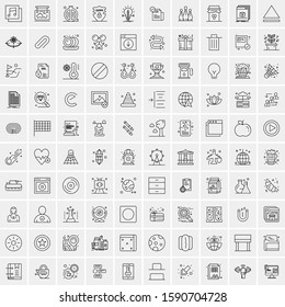 Set of 100 Elegant Line Icons Mixed, Mobile Apps, Music, Multimedia, Nature
