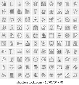 Set of 100 Elegant Line Icons Mixed, Mobile Apps, Music, Multimedia, Nature