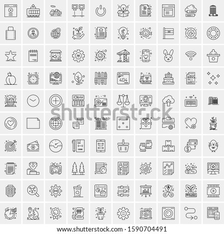 Set of 100 Elegant Line Icons Mixed, Mobile Apps, Music, Multimedia, Nature