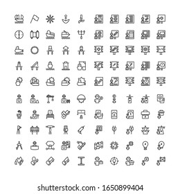 Conjunto de 100 ingenieros, icono de estilo de esquema educativo - vector