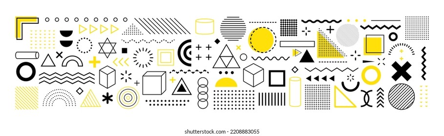 Set of 100 geometric shapes. Collection of vector geometric shapes. retro elements, vintage, advertising.