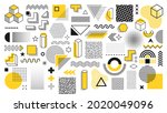 Set of 100 geometric shapes. Memphis design, retro elements for web, vintage, advertisement, commercial banner, poster, leaflet, billboard, sale. Collection trendy halftone vector geometric shapes
