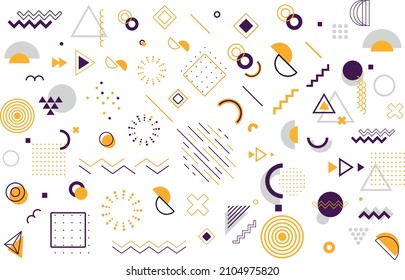 Set of 100 geometric shapes. Memphis design, retro elements for web, vintage, advertising, commercial banner, poster, brochure, billboard, sale.Vector geometric shapes.